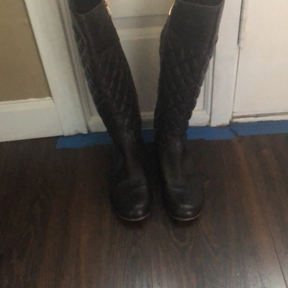 Vince Camuto Brown Leather Quilted Riding Boots - Picture 7 of 10